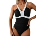 thumbnail image 1 of UTSJKR Deals Women's One Piece Swimsuit Tummy Control V Neck Color Block Slimming High Cut Bathing Suit Adjustable Strap Black L, 1 of 8