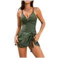 thumbnail image 1 of UTSJKR Deals Women's One Piece Swimsuit V Neck Spaghetti Straps Tummy Control Bathing Suit Side Slits Tie Knot 2025 Swim Dress Army Green XXL, 1 of 6