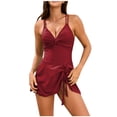 thumbnail image 1 of UTSJKR Deals Women's One Piece Swimsuit V Neck Spaghetti Straps Tummy Control Bathing Suit Side Slits Tie Knot 2025 Swim Dress Wine XXL, 1 of 6