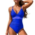 thumbnail image 1 of UTSJKR Women's One Piece Swimsuits Sexy V Neck Mesh Tummy Control Swimwear Tie Back Push Up Bathing Suit 2025 Summer Fashion Blue 16-18, 1 of 7