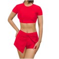 thumbnail image 1 of UTSJKR Women's Short Sleeve Bikini Set Sports Crop Tops with Twist Front Shorts Swimsuit Bottoms Tie Side Bathing Suit Cut Out Two Piece Swimsuit Red S, 1 of 5