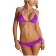 thumbnail image 1 of UTSJKR Women's String Two Piece Halter Top Triangle Bikini Set with Tie Side Bottom Sexy Swimsuit Bathing Suits Purple S, 1 of 3