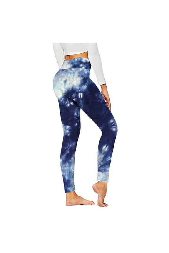 Women's Tie Dye Printed High Waist Yoga Pants Stretch Workout Leggings Tummy Control Gym Fitness Running Tights Plus Size Dark Blue XL
