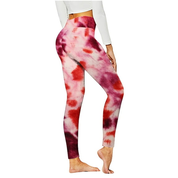 UTSJKR Women's Tie Dye Printed High Waist Yoga Pants Stretch Workout Leggings Tummy Control Gym Fitness Running Tights Plus Size Red S