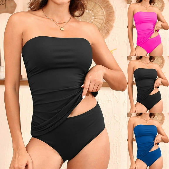 UTSJKR Women's Two Piece High Waisted Bikini Set Sleeveless Tank Tops with Removable Straps Swimsuit Swim Shorts Bathing Suit Black L