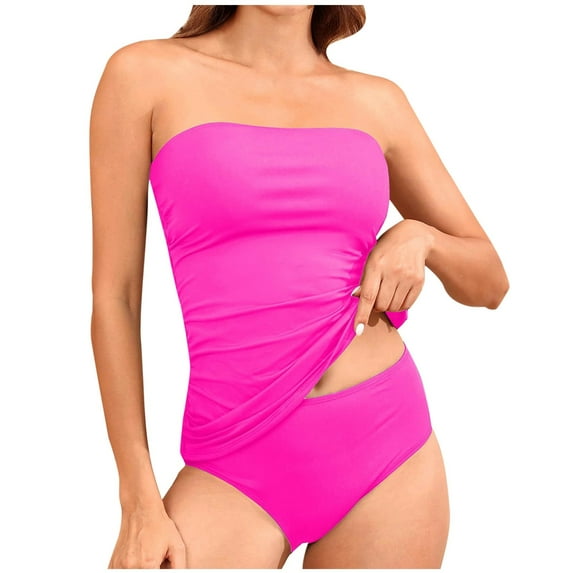 UTSJKR Women's Two Piece High Waisted Bikini Set Sleeveless Tank Tops with Removable Straps Swimsuit Swim Shorts Bathing Suit Hot Pink S