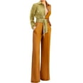 thumbnail image 1 of UTSJKR Deals Women's V Neck Sparkly Shirts Jumpsuits Color Block Dressy Long Sleeve Elegant Sequins Wide Leg Pants Rompers Yellow XL, 1 of 6