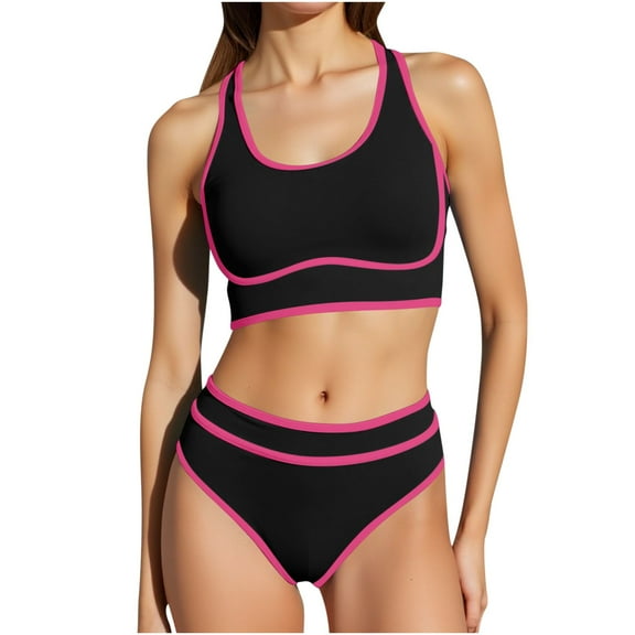 UTSJKR Womens 2 Piece Swimsuits High Waisted Bikini Set Tank Top Tankini Tops with Swim Bottoms Beach Resort Wear Hot Pink L