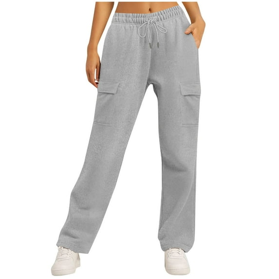 UTSJKR Womens Cargo Sweatpants Y2k Casual Baggy Wide Leg Pants Cotton Jogger Pants Drawstring Elastic Waist Active Workout Pants Gray S