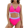 thumbnail image 1 of UTSJKR Womens High Waisted Bikini Sets V Neck Twist Front Bathing Suits Two Piece Swimsuits Color Block Tummy Control Swimwear Hot Pink S, 1 of 5