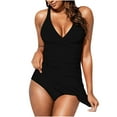 thumbnail image 1 of UTSJKR Womens One Piece Push up Swimdress Swimsuits Wrap V Neck Tummy Control Bathing Suits Flounce Swim Dress Swimwear Black L, 1 of 9