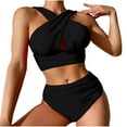 thumbnail image 1 of UTSJKR Womens Sexy Two Piece Criss Cross Cutout Bikini Sets Ruched High Waisted Tummy Control Sexy Bathing Suits Black L, 1 of 4