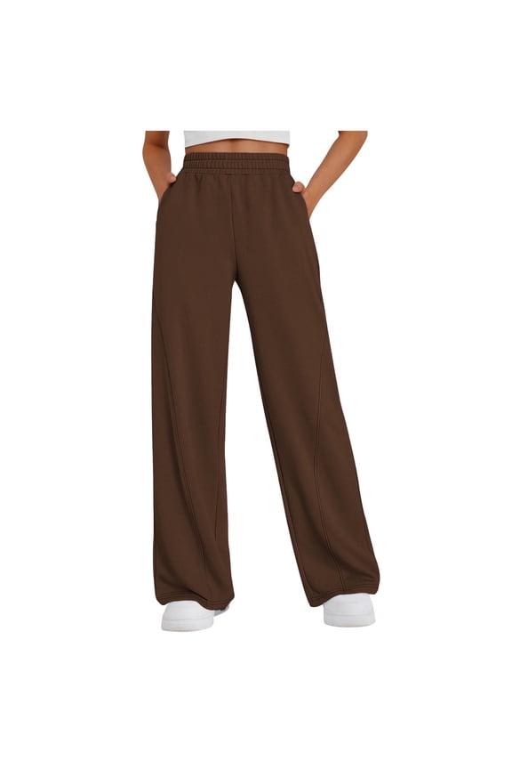 Womens Wide Leg Sweatpants High Waisted Baggy Lounge Pants Drawstring Athletic Flared Joggers with Pockets Brown L