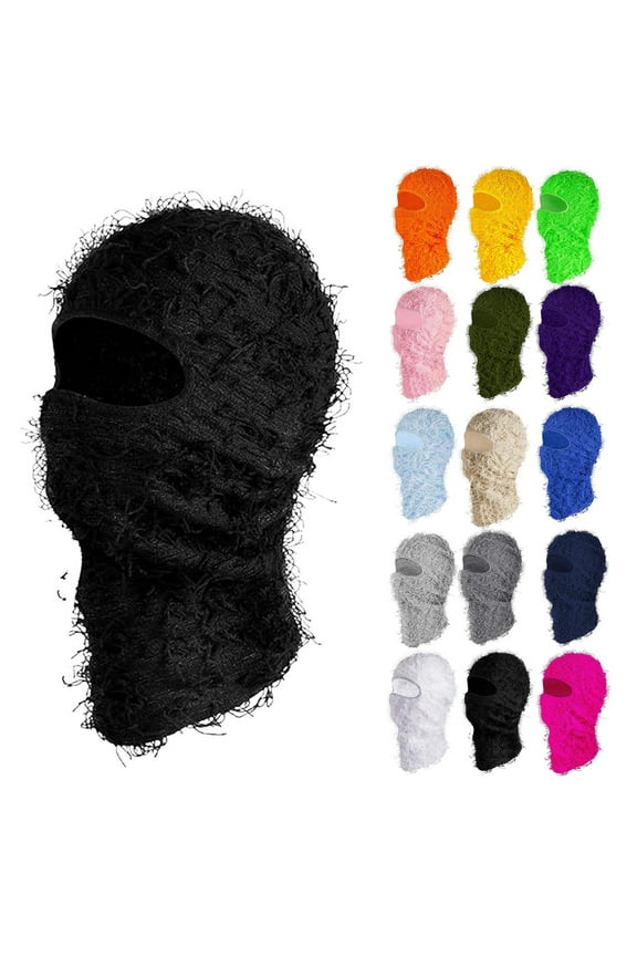 Distressed Balaclava Full Face Ski Mask Knitted Balaclava Cool Ski Mask One Size Fits Comfy for Cold Weather White