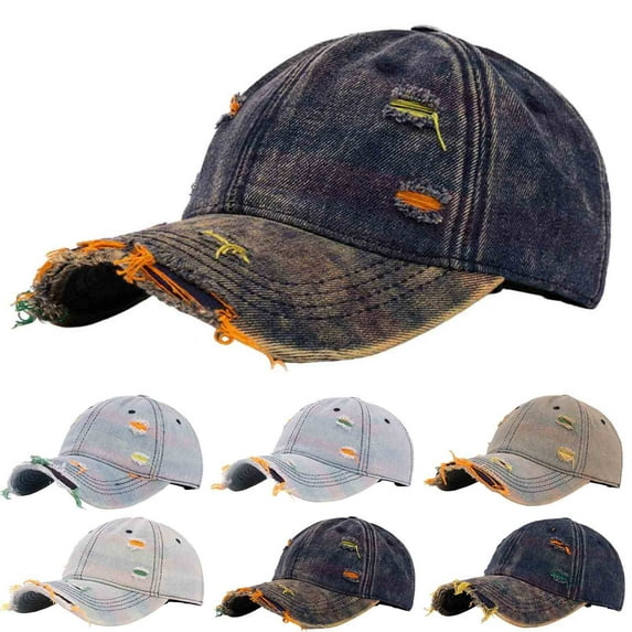 UTSJKR Distressed Denim Baseball Cap Men Women Vintage Washed Perforated Adjustable Hat Unisex Fashion Versatile Classic Hats Multicolor