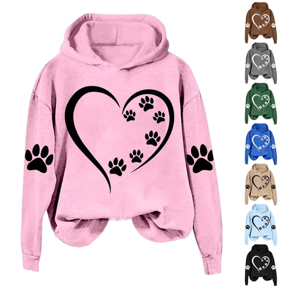 UTSJKR Dog Mom Hoodie for Women Mens Cat Paw Sweatshirt Heart Graphic Hooded Pullover Pet Puppy Owner Lovers Matching Tops Blue XL