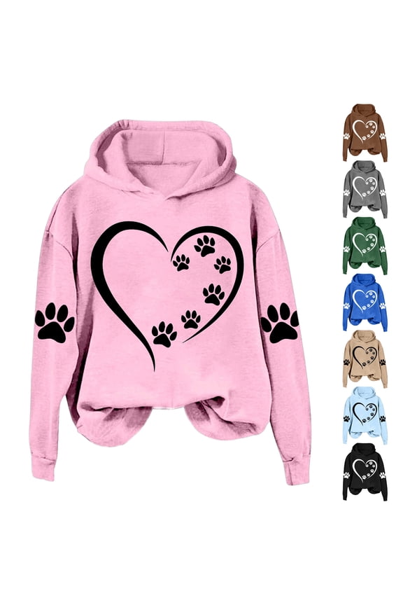 Dog Mom Hoodie for Women Mens Cat Paw Sweatshirt Heart Graphic Hooded Pullover Pet Puppy Owner Lovers Matching Tops Khaki L