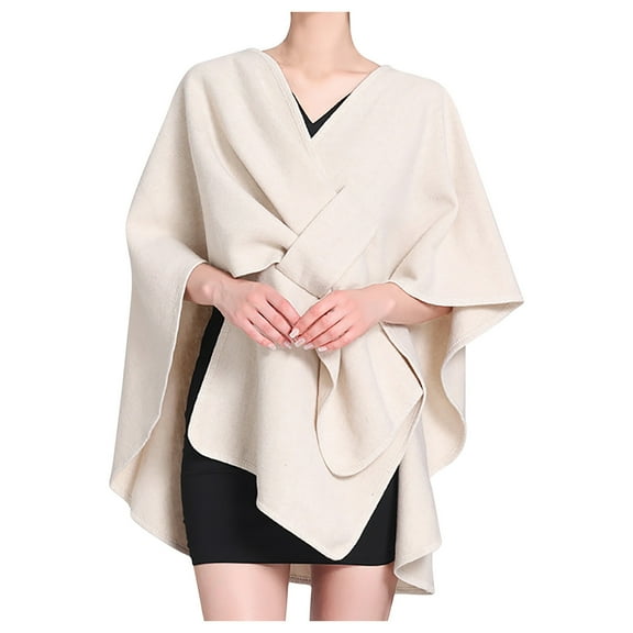 UTSJKR Fall Shawl Wrap Poncho Jackets for Women Casual Batwing Solid Pashminas for Party Dress Elegnat V Neck Wrap Cloak Coat Beige