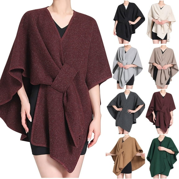 UTSJKR Fall Shawl Wrap Poncho Jackets for Women Casual Batwing Solid Pashminas for Party Dress Elegnat V Neck Wrap Cloak Coat Green