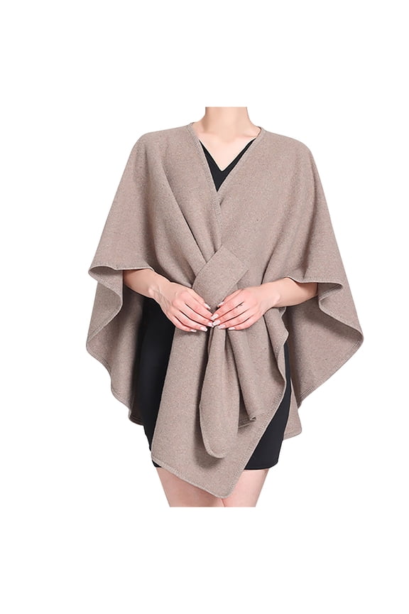 Fall Shawl Wrap Poncho Jackets for Women Casual Batwing Solid Pashminas for Party Dress Elegnat V Neck Wrap Cloak Coat Khaki
