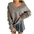 thumbnail image 1 of UTSJKR Fall Winter Knit Sweaters for Women Classic Solid V Neck Pullover Tops Casual Loose Oversized Jumper Knitwear Long Batwing Sleeve Sweaters 2024 Fashion Clothing Khaki S, 1 of 5
