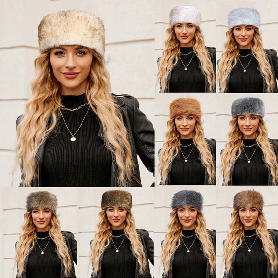 UTSJKR Faux Fur Headbands for Women, Fluffy Winter Headbands for Women, Womens Winter Headband with Elastic Black