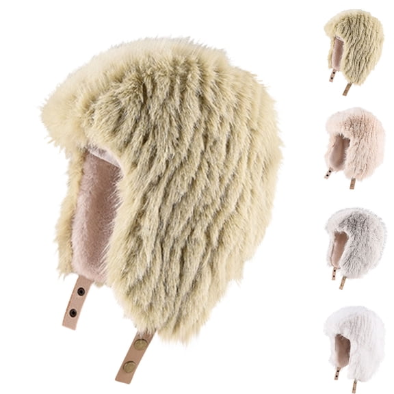 UTSJKR Faux Fur Trapper Hat Men Windproof Winter Russian Cap with Ear Flaps Warm Trooper Caps for Women Trendy Hats Gray