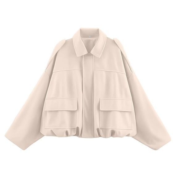 UTSJKR Faux Suede Jacket Women Cropped Bomber Casual Vintage Coats Lapel Moto Jackets Fashion 2025 Fall Outerwears Beige L