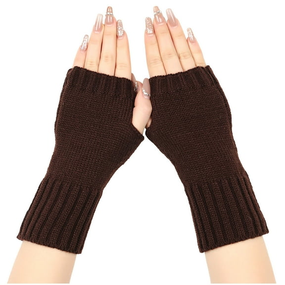 UTSJKR Fingerless Gloves for Women & Men Thumb Hole Cozy Half Fingerless Driving Gloves Knit Mittens Warm Coffee