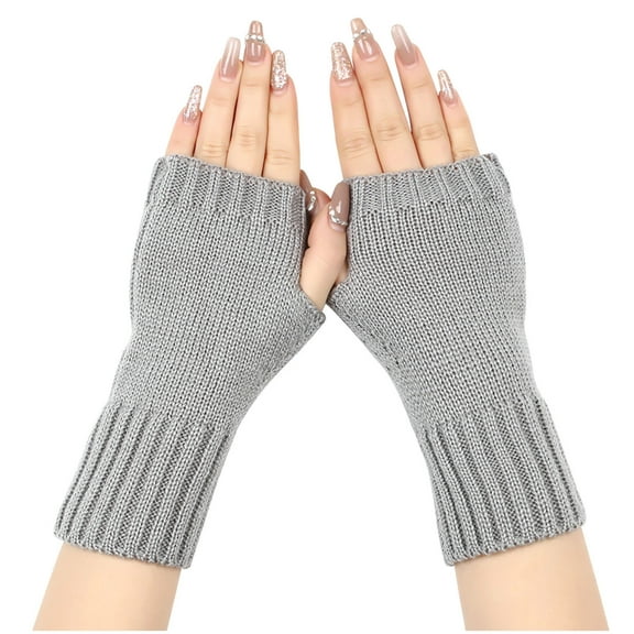 UTSJKR Fingerless Gloves for Women & Men Thumb Hole Cozy Half Fingerless Driving Gloves Knit Mittens Warm Gray