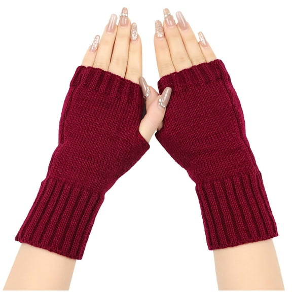 UTSJKR Fingerless Gloves for Women & Men Thumb Hole Cozy Half Fingerless Driving Gloves Knit Mittens Warm Wine