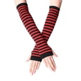 thumbnail image 1 of UTSJKR Fingerless Long Sleeve Mittens Gloves Y2K Kawaii japanese harajuku Gothic Punk Knitted Striped Arm Warmer for Women Red, 1 of 3