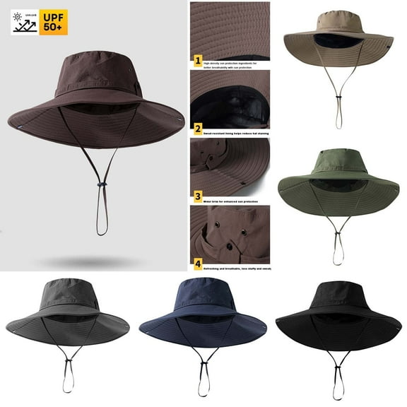 UTSJKR Fishing Hat UPF50+ Wide Brim Sun Hat for Men Women, Water Resistant Summer Sun Protection Safari Hat Hiking Bucket Hat Black