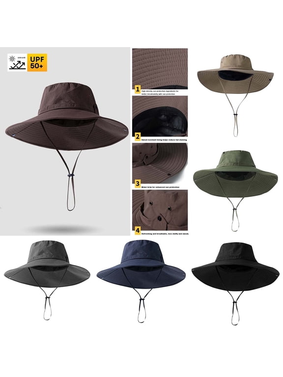 Fishing Hat UPF50+ Wide Brim Sun Hat for Men Women, Water Resistant Summer Sun Protection Safari Hat Hiking Bucket Hat Coffee