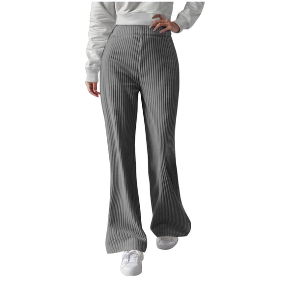 UTSJKR Flash Deals Flare Corduroy Pants for Women High Waisted Wide Leg Baggy Trousers Pants Vintage Bell Bottoms Slacks with Pockets Gray S