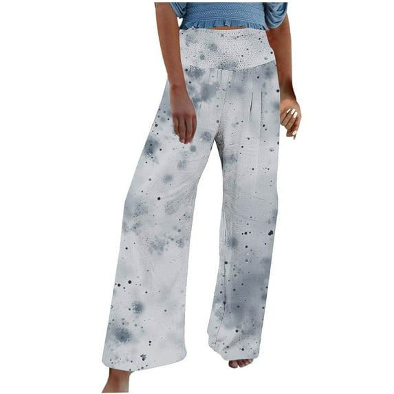 UTSJKR Flash Deals Womens Wide Leg Pants Boho Floral Print Lounge Trousers High Waist Stretchy Flowy Flared Palazzo Pants with Pocket Gray M