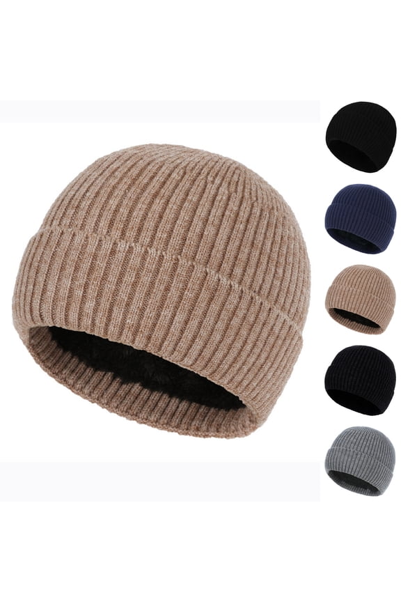 Fleece Lined Cuffed Beanie Hat for Men Women Classic Ribbed Knitted Winter Wool Beanies Cap Solid Warm Skullies Hats Khaki