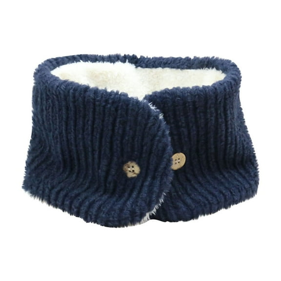 UTSJKR Fleece Lined Neck Warmer Double-Layer Sherpa Fleece Ski Face Neck Gaiter Button Winter Infinity Scarf for Women Men Navy
