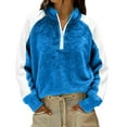 thumbnail image 1 of UTSJKR Fleece Quarter Zip Pullover Women Oversized Colorblock Cute Christmas Sweatshirt Comfy Sherpa Mock Neck Sweatshirts Blue S, 1 of 7