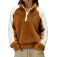 thumbnail image 1 of UTSJKR Fleece Quarter Zip Pullover Women Oversized Colorblock Cute Christmas Sweatshirt Comfy Sherpa Mock Neck Sweatshirts Brown S, 1 of 7