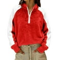 thumbnail image 1 of UTSJKR Fleece Quarter Zip Pullover Women Oversized Colorblock Cute Christmas Sweatshirt Comfy Sherpa Mock Neck Sweatshirts Red XXXL, 1 of 6