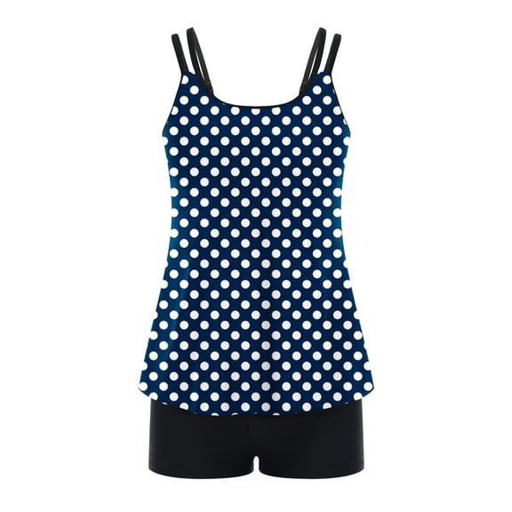 UTSJKR Flowy Tankini Bathing Suits for Women Polka Dot Print Tummy Control Swimsuits Two Piece Swimwear Tank Top with Boyshorts Navy L