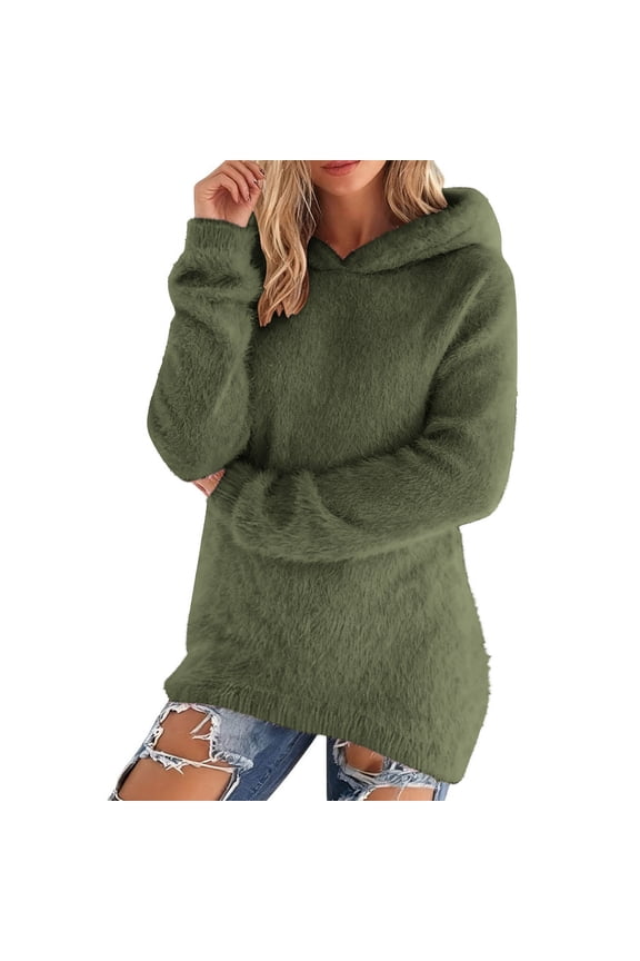 Fluffy Fuzzy Hoodies Sweatshirts for Women Casual Crewneck Loose Long Sleeve Pullover Tops Winter Warm Baggy Jumper Sweaters Green XL