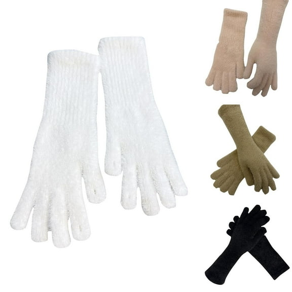 UTSJKR Fluffy Winter Warm Full Finger Gloves Touchscreen Gloves Knit Plush Stretchy Extended Mitts for Men Women Pink
