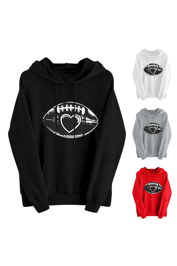 Football Sweatshirt for Women Game Day Graphic Hoodies Casual Long Sleeve 2025 Winter Fall Pullover Comfort Hoodie Black S