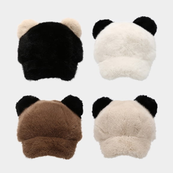 UTSJKR Fuzzy Faux Fur Baseball Cap for Women Girls Cute Cat Ears Winter Warm Baseball Hat Trucker Dad Hats Beige