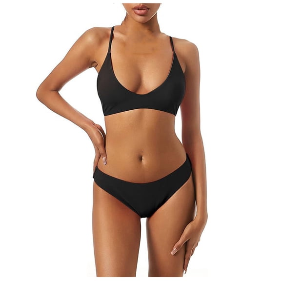 UTSJKR Halter Bikini Sets for Women Flattering Micro Bikini Bathing Suit Two Piece Swimsuits Solid String Triangle Bikinis Sets Black M