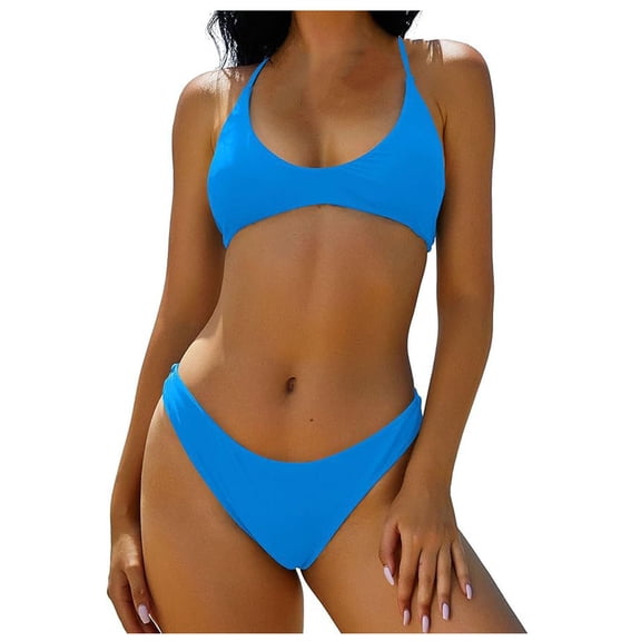 UTSJKR Halter Bikini Sets for Women Flattering Micro Bikini Bathing Suit Two Piece Swimsuits Solid String Triangle Bikinis Sets Sky Blue L