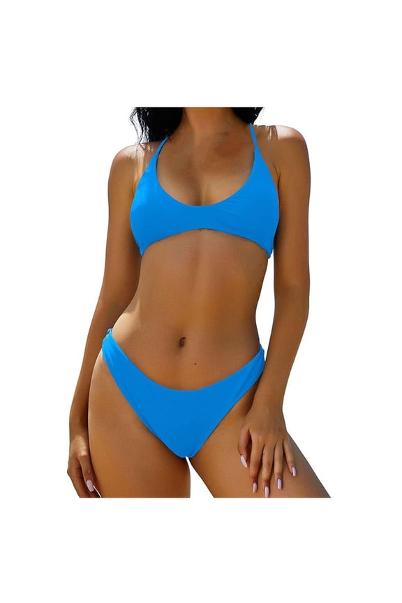Halter Bikini Sets for Women Flattering Micro Bikini Bathing Suit Two Piece Swimsuits Solid String Triangle Bikinis Sets Sky Blue S