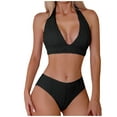 thumbnail image 1 of UTSJKR Halter Swimsuits for Women 2 Piece Push Up V Neck Bikini Sets Trendy Textured Bathing Suits Sexy Swimwear Black XL, 1 of 7